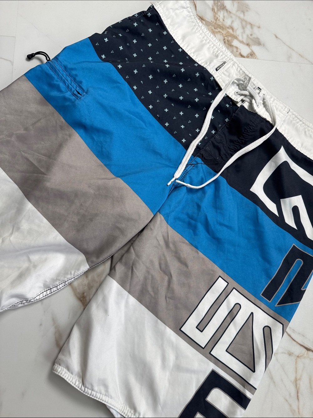 Y2K Quicksilver Stripe Spellout Logo Boardshorts Sz 34 Surf Beachy